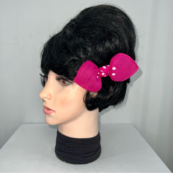 Pink and White Polka Dot Retro Bandana Knotted Hair Bow - Picture 6 of 11